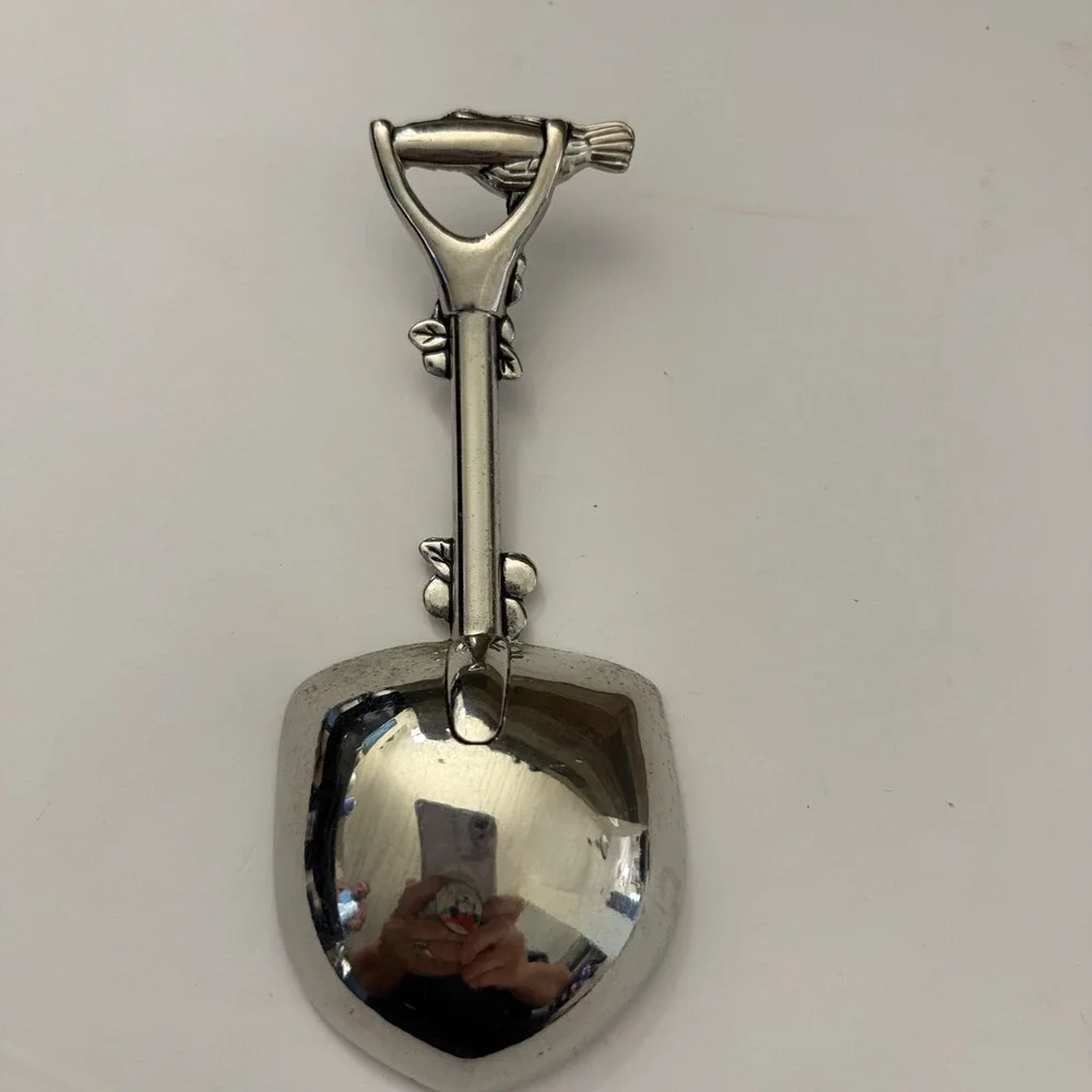 Silver Tone Garden Spade Shovel Spoon Bird and Flower Detail Novelty Server 4.5